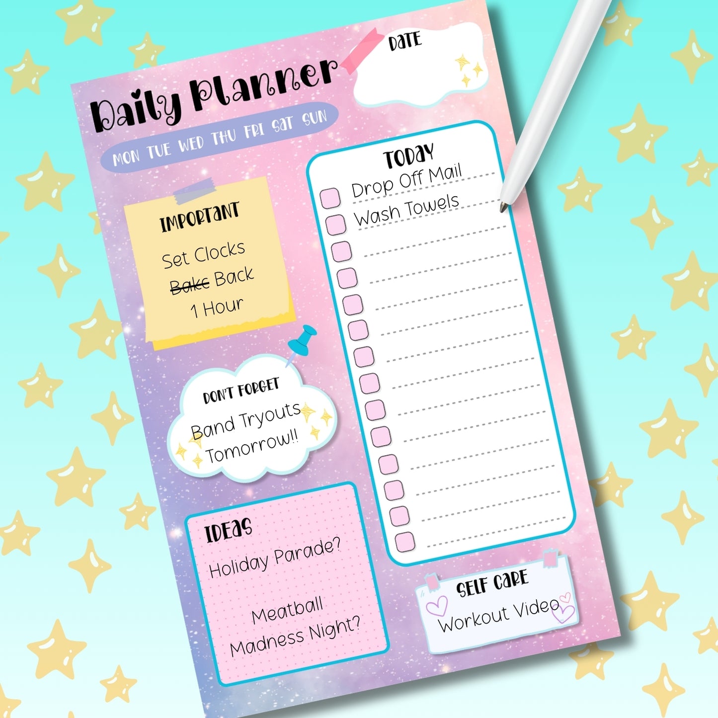 Pastel Galaxy Daily Planner Notepad