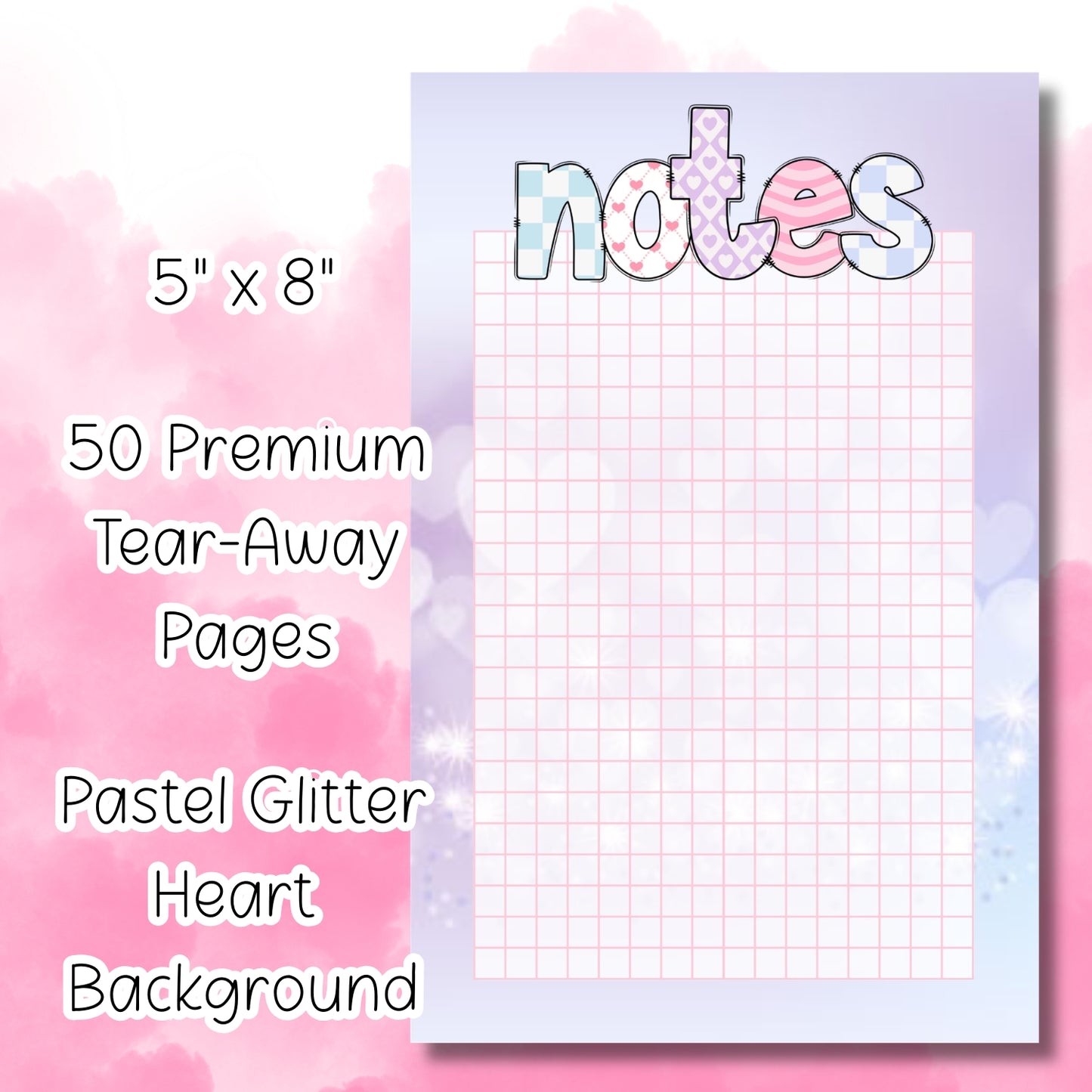 Pastel Glitter Heart Notepad